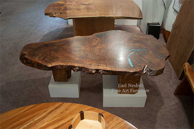 top view from other side of claro walnut slab coffee table